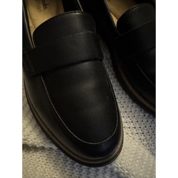 Clarks Sharon Gracie Shoes Womens Size 8 Black Leather Loafer Comfort Platform - Picture 2 of 9